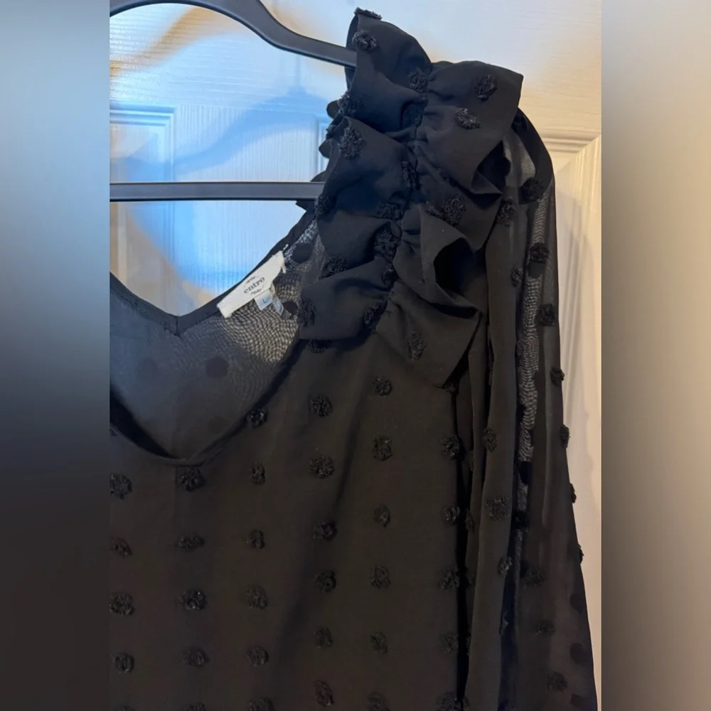Entro Black Sheer Ruffled Blouse Size L - Picture 6 of 12